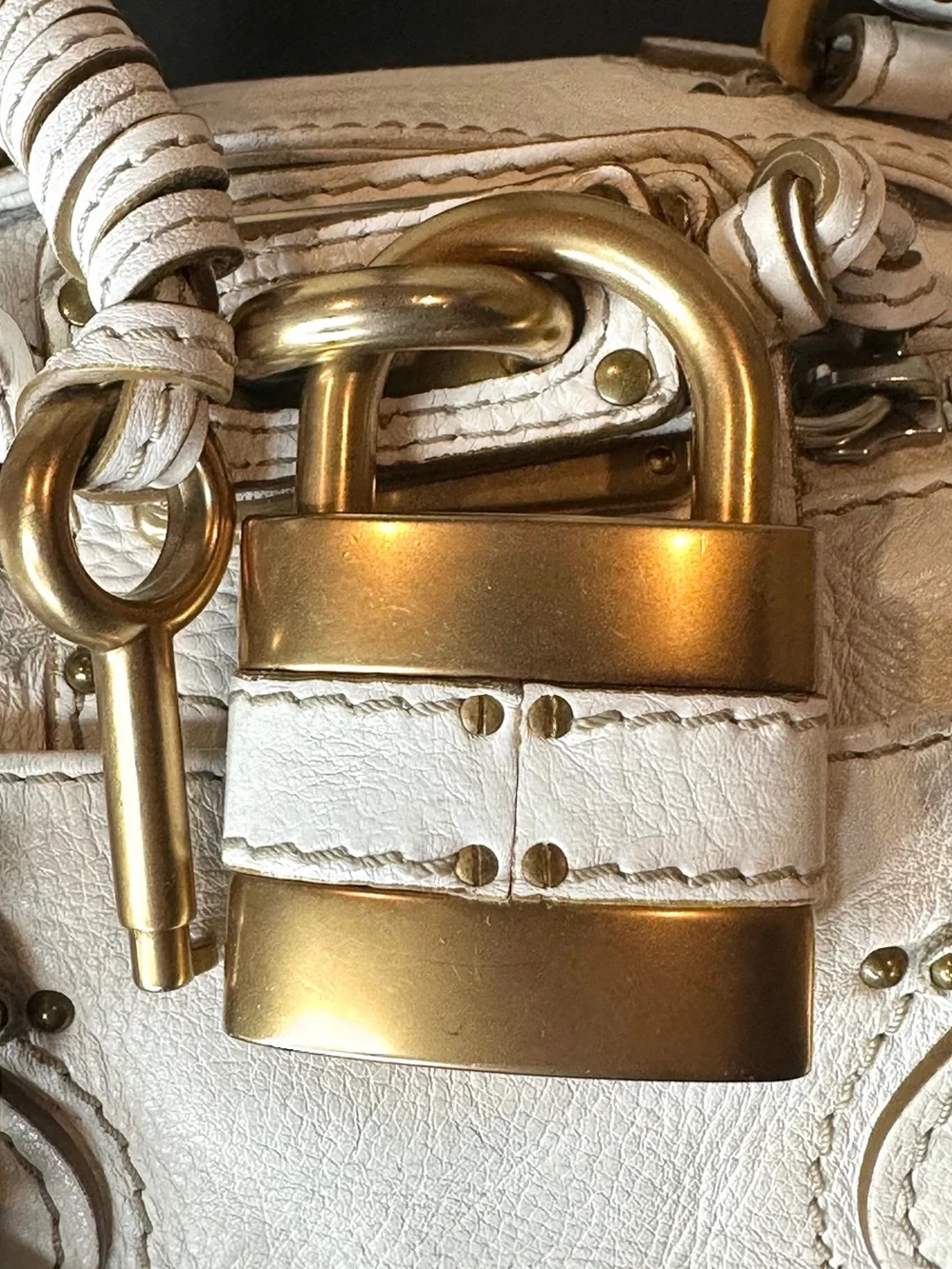 CHLOE Paddington Ivory Leather Mini Top Handle Bag with Lock and Key